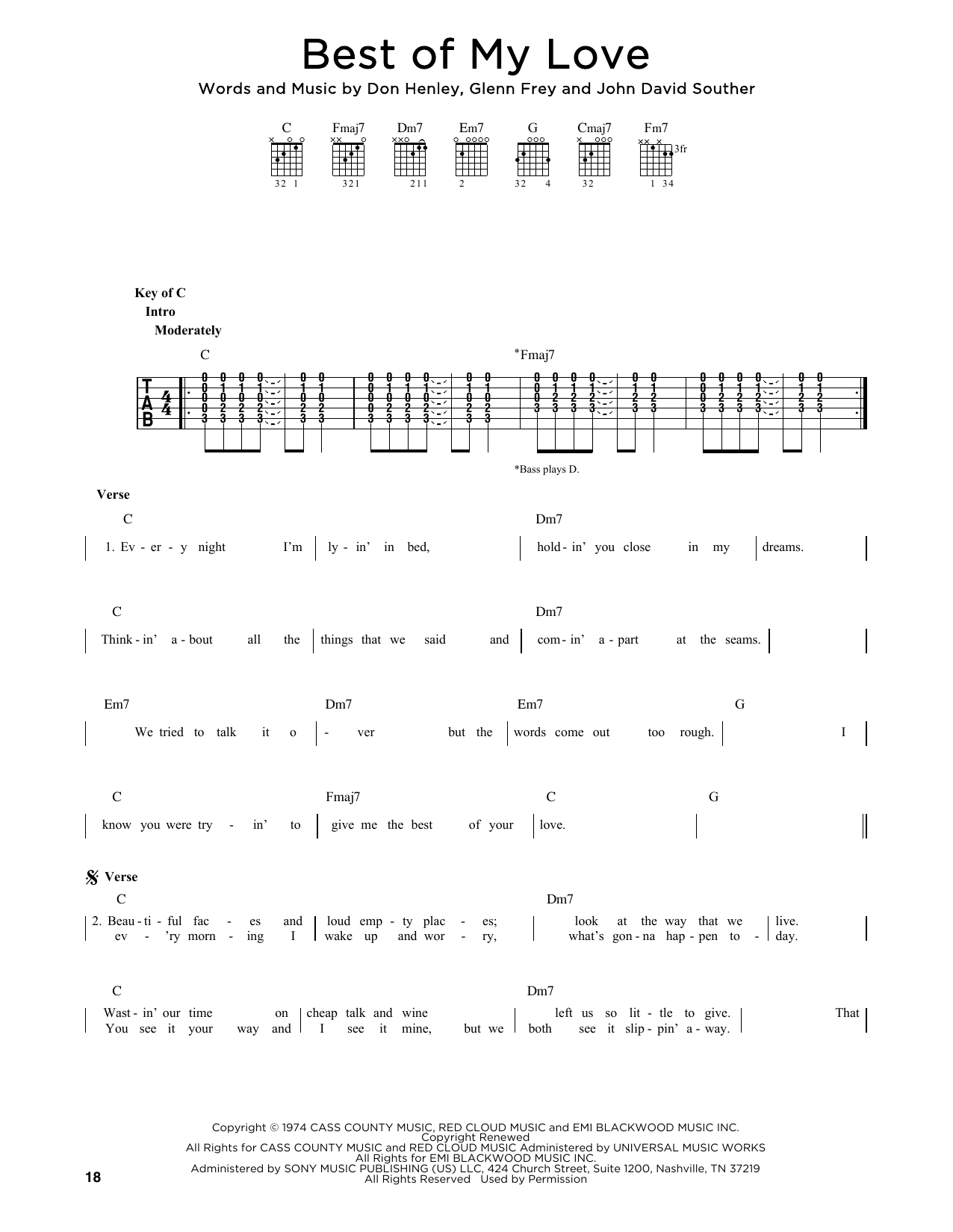 Download The Eagles Best Of My Love Sheet Music