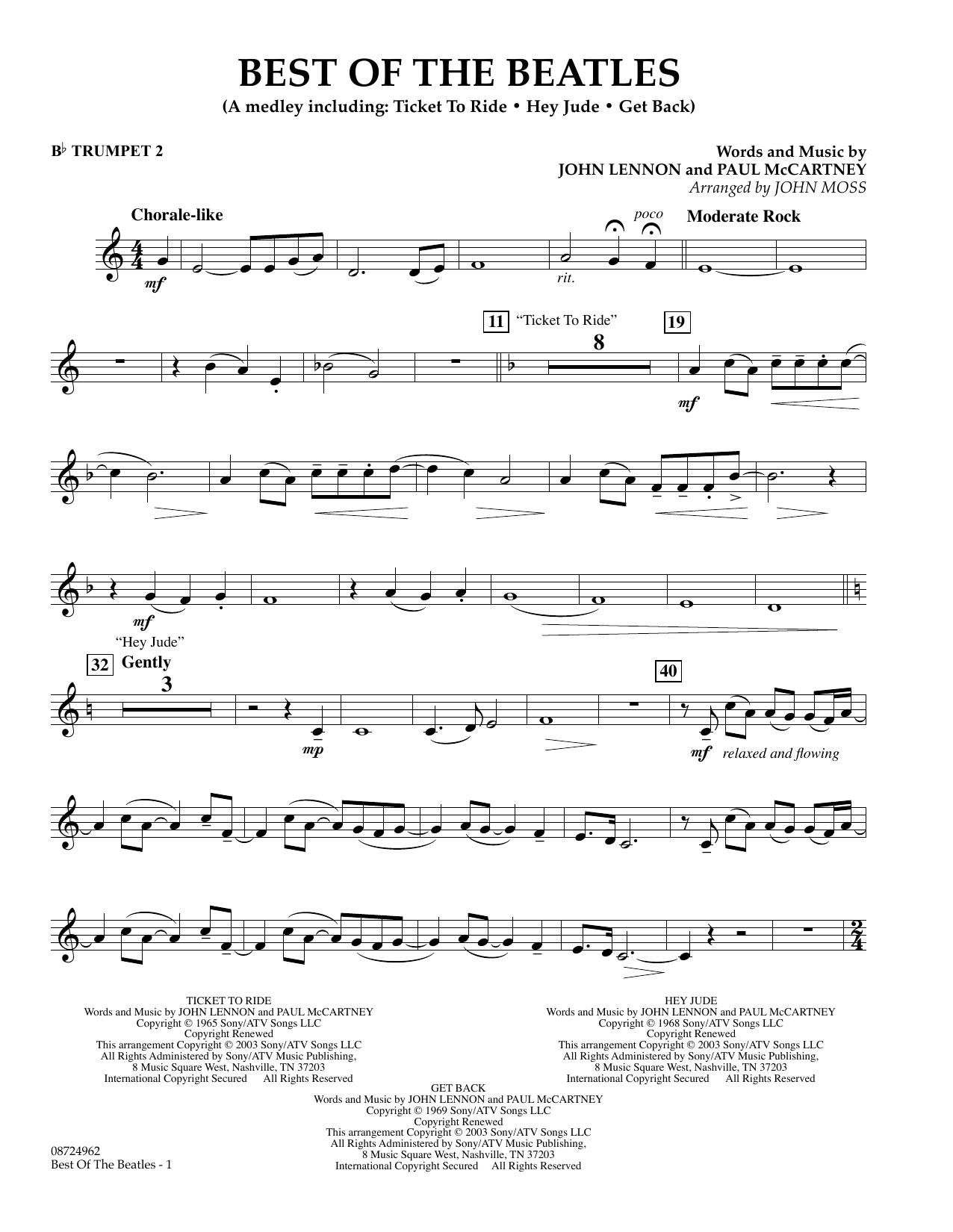Download John Moss Best of the Beatles - Bb Trumpet 2 Sheet Music