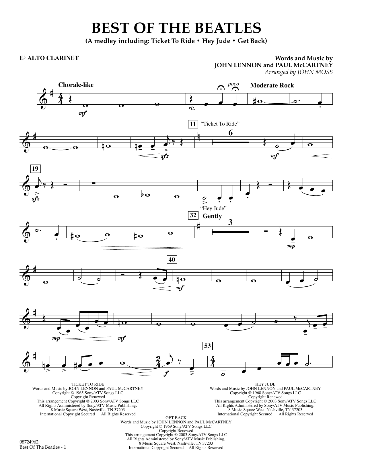 Download John Moss Best of the Beatles - Eb Alto Clarinet Sheet Music