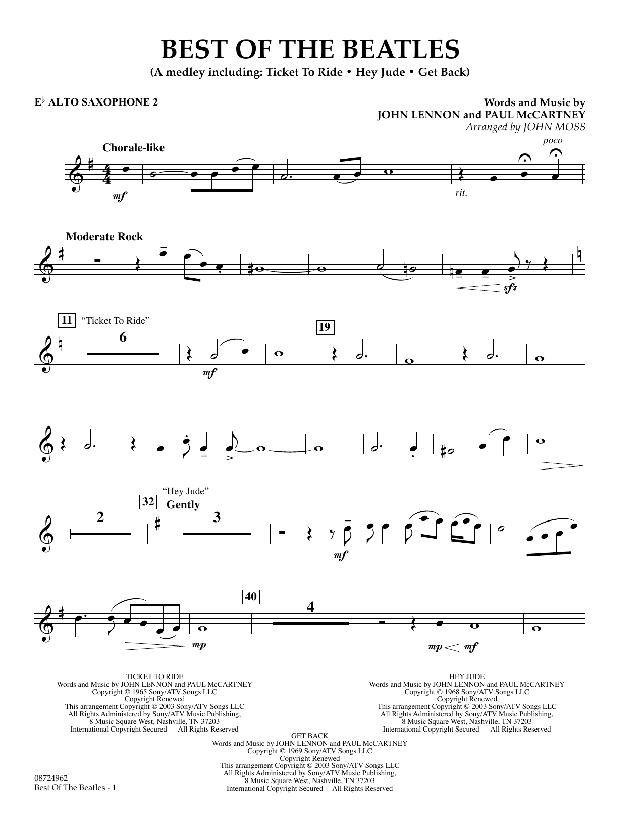 Download John Moss Best of the Beatles - Eb Alto Saxophone Sheet Music