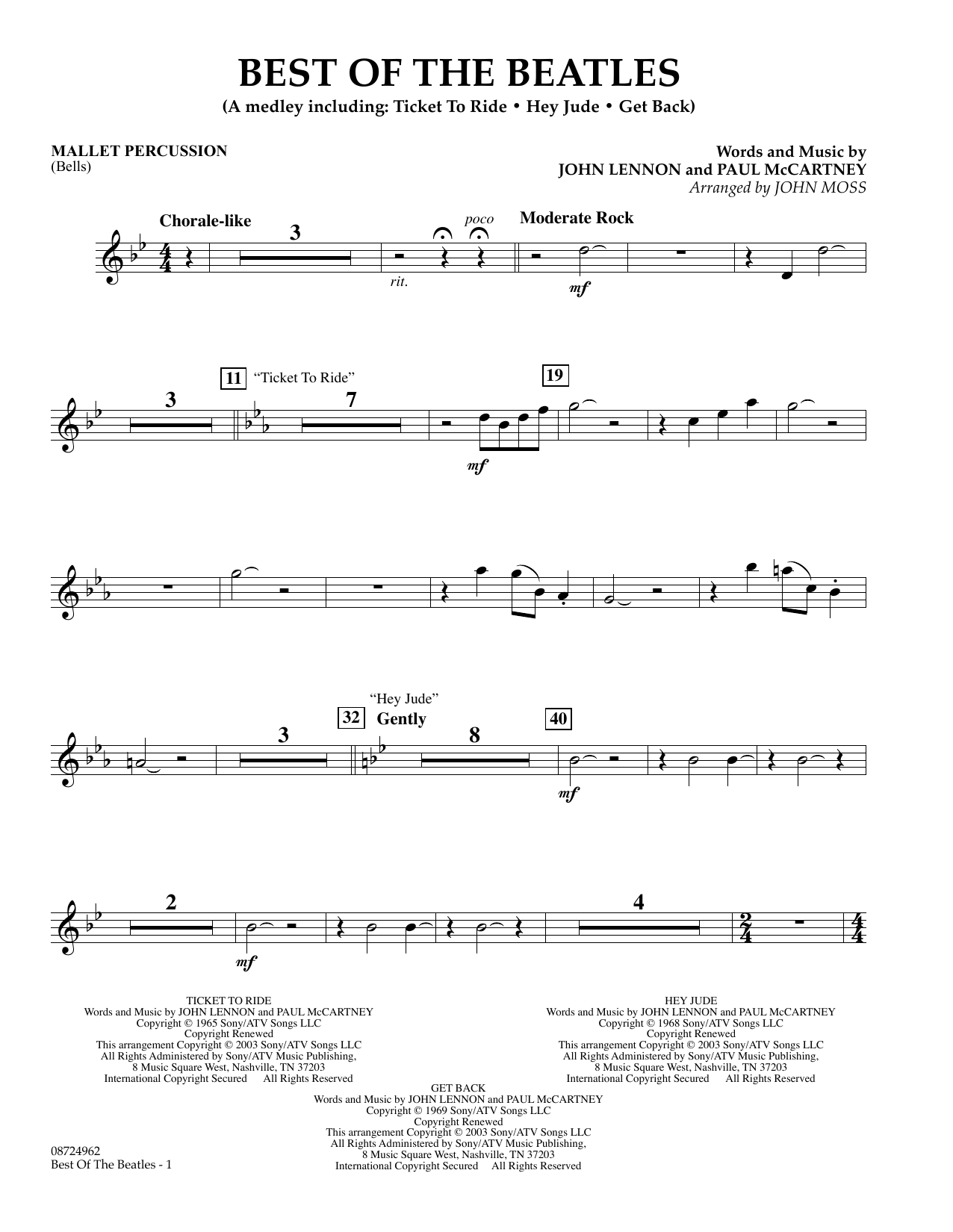Download John Moss Best of the Beatles - Mallet Percussion Sheet Music