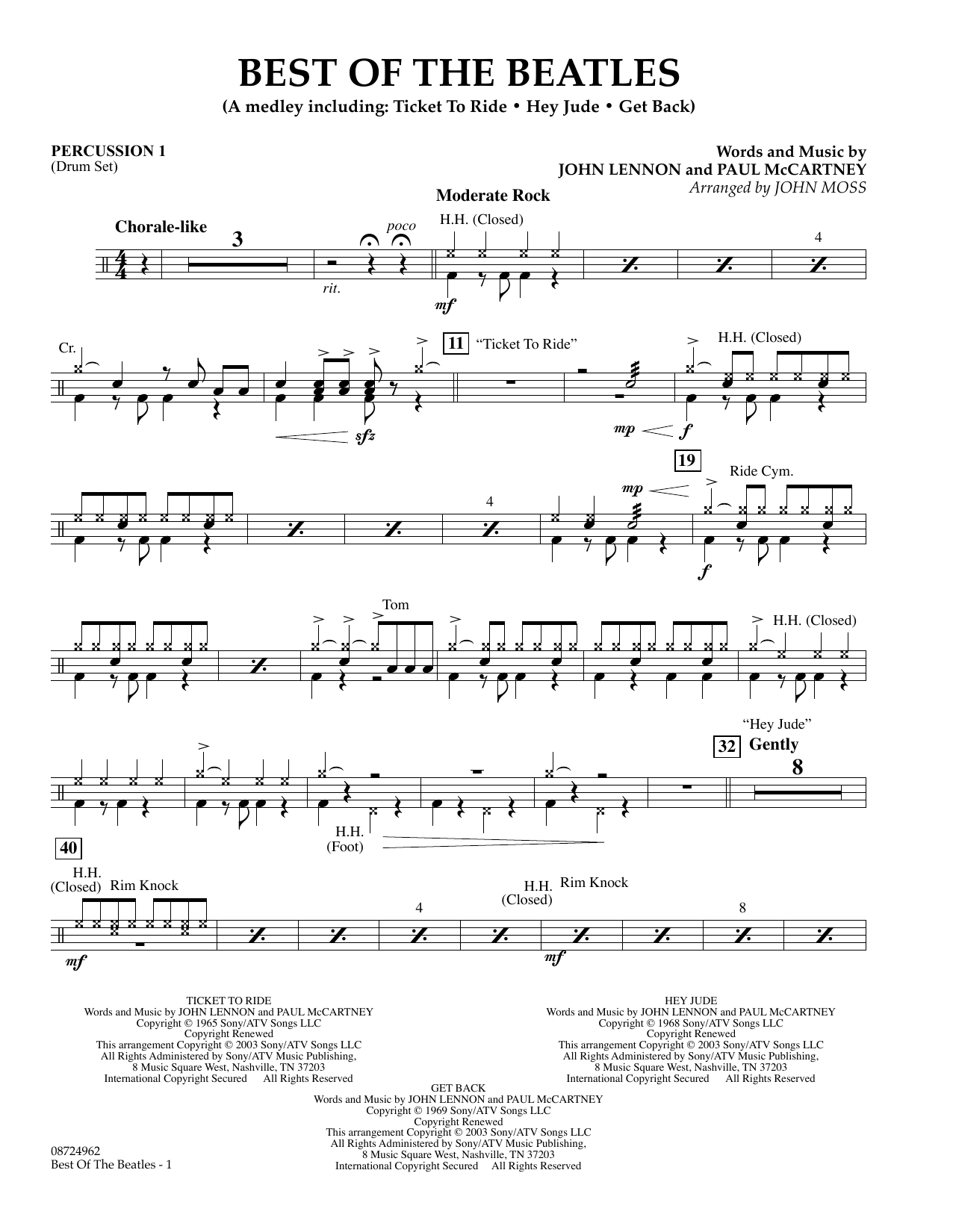 Download John Moss Best of the Beatles - Percussion 1 Sheet Music