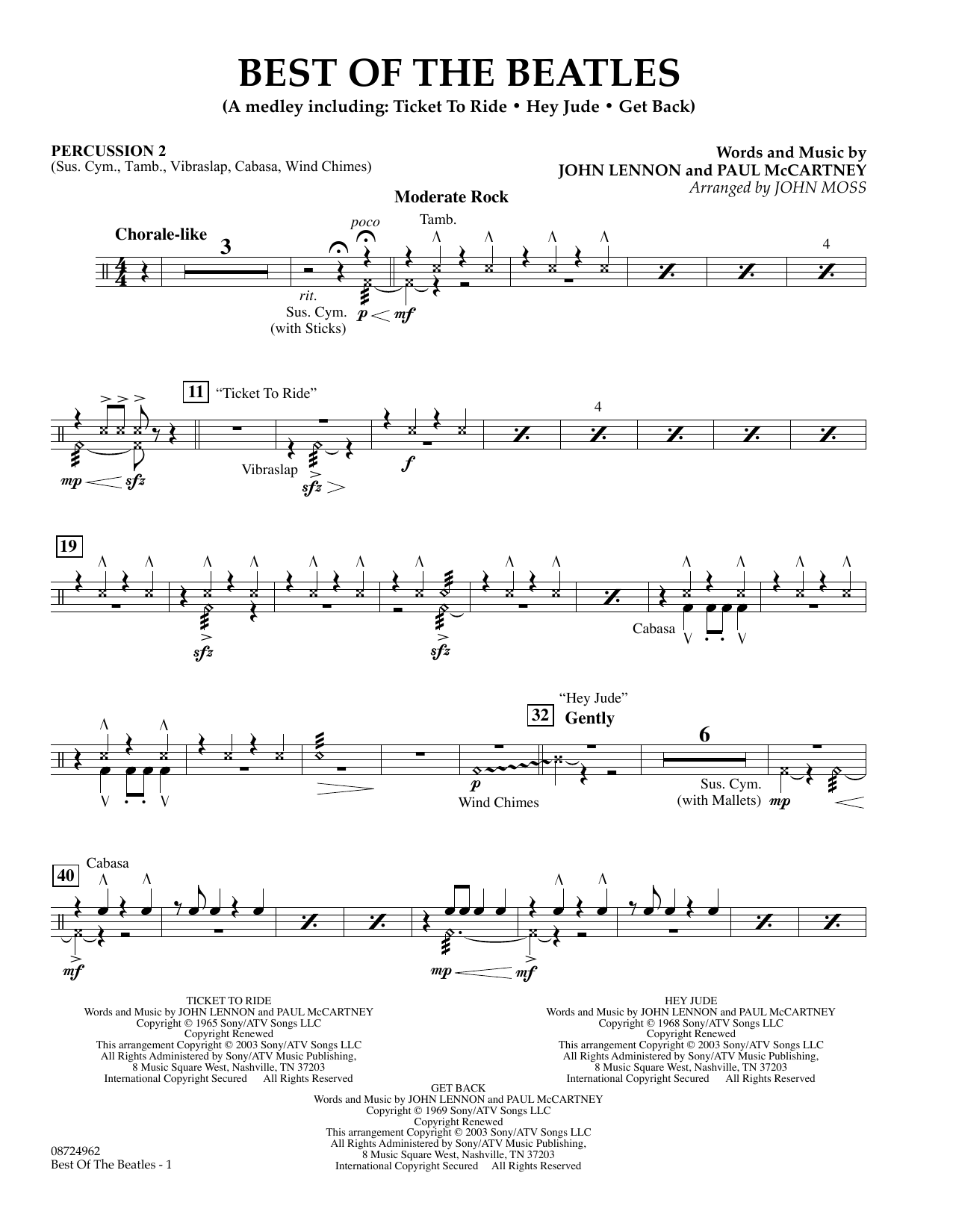 Download John Moss Best of the Beatles - Percussion 2 Sheet Music