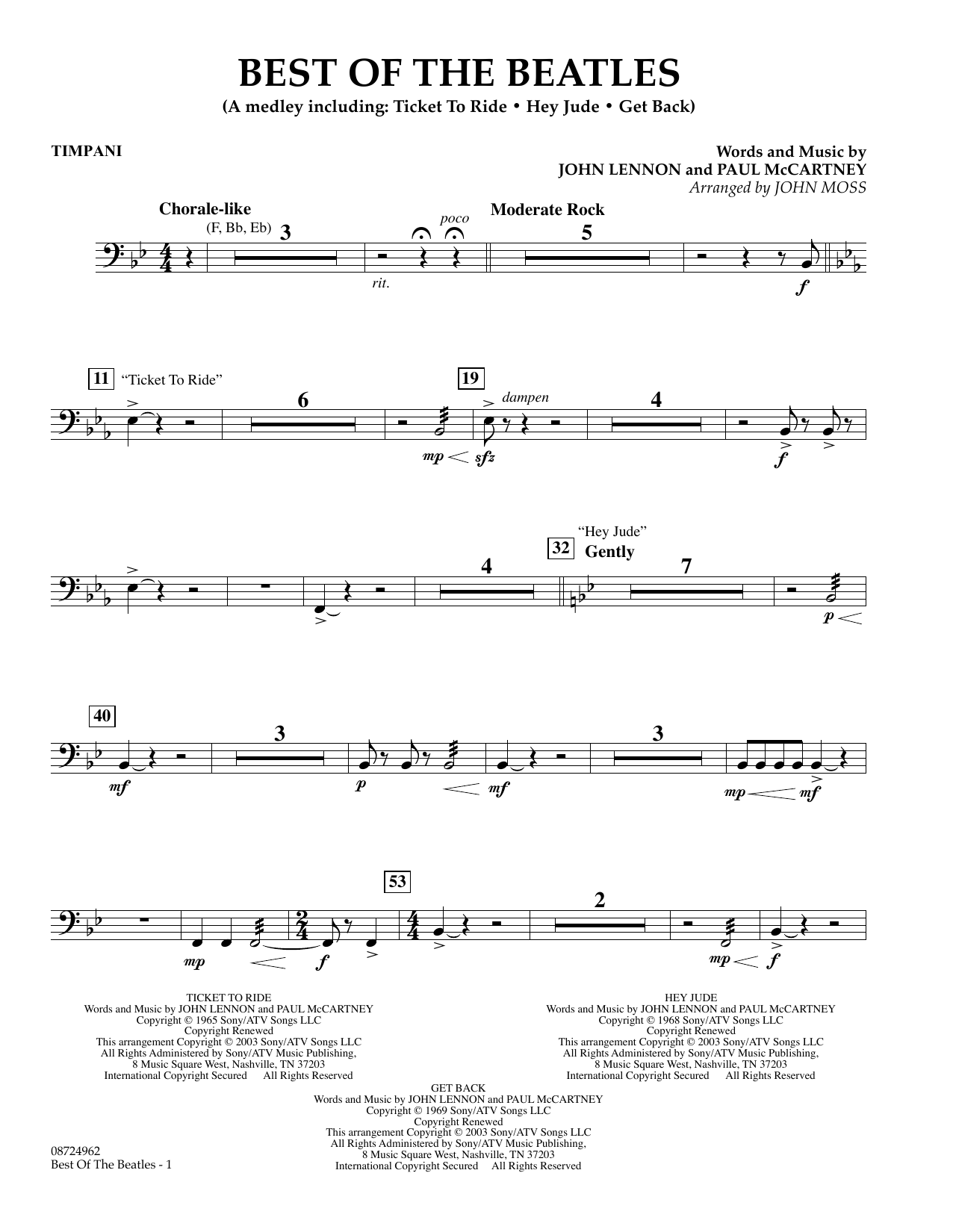 Download John Moss Best of the Beatles - Timpani Sheet Music