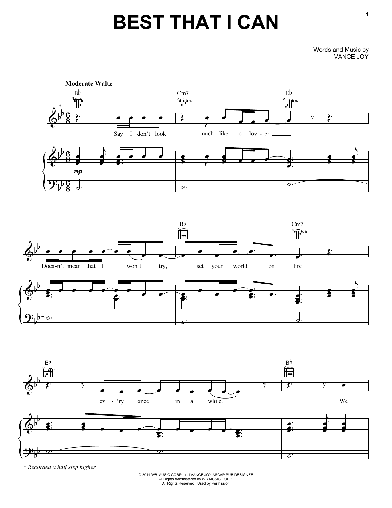Download Vance Joy Best That I Can Sheet Music