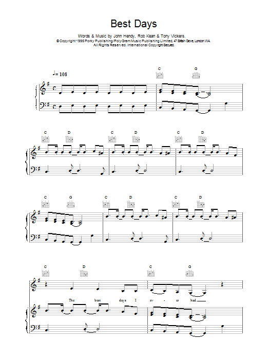 East 17 Best Days sheet music notes printable PDF score