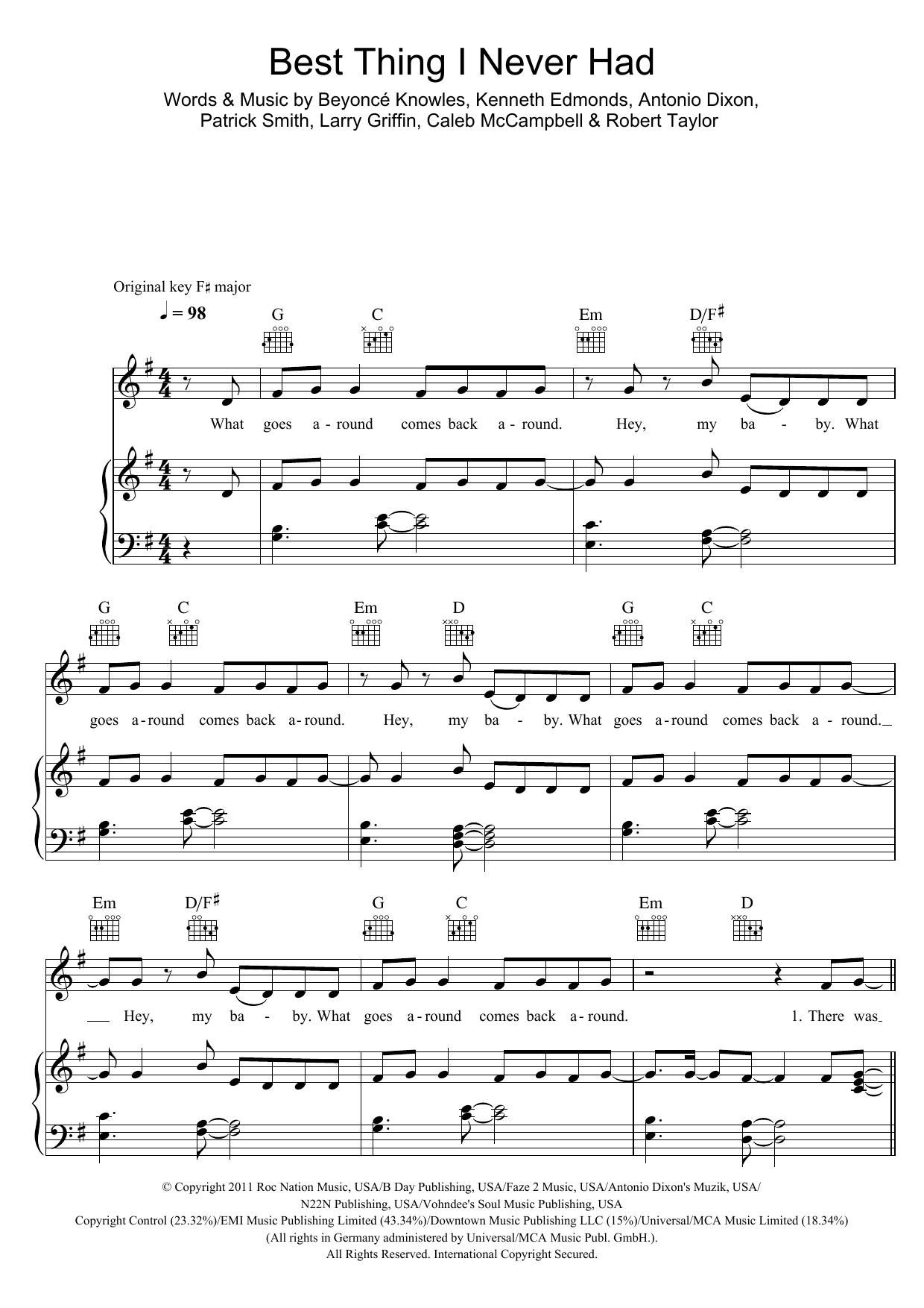 Download Beyoncé Best Thing I Never Had Sheet Music