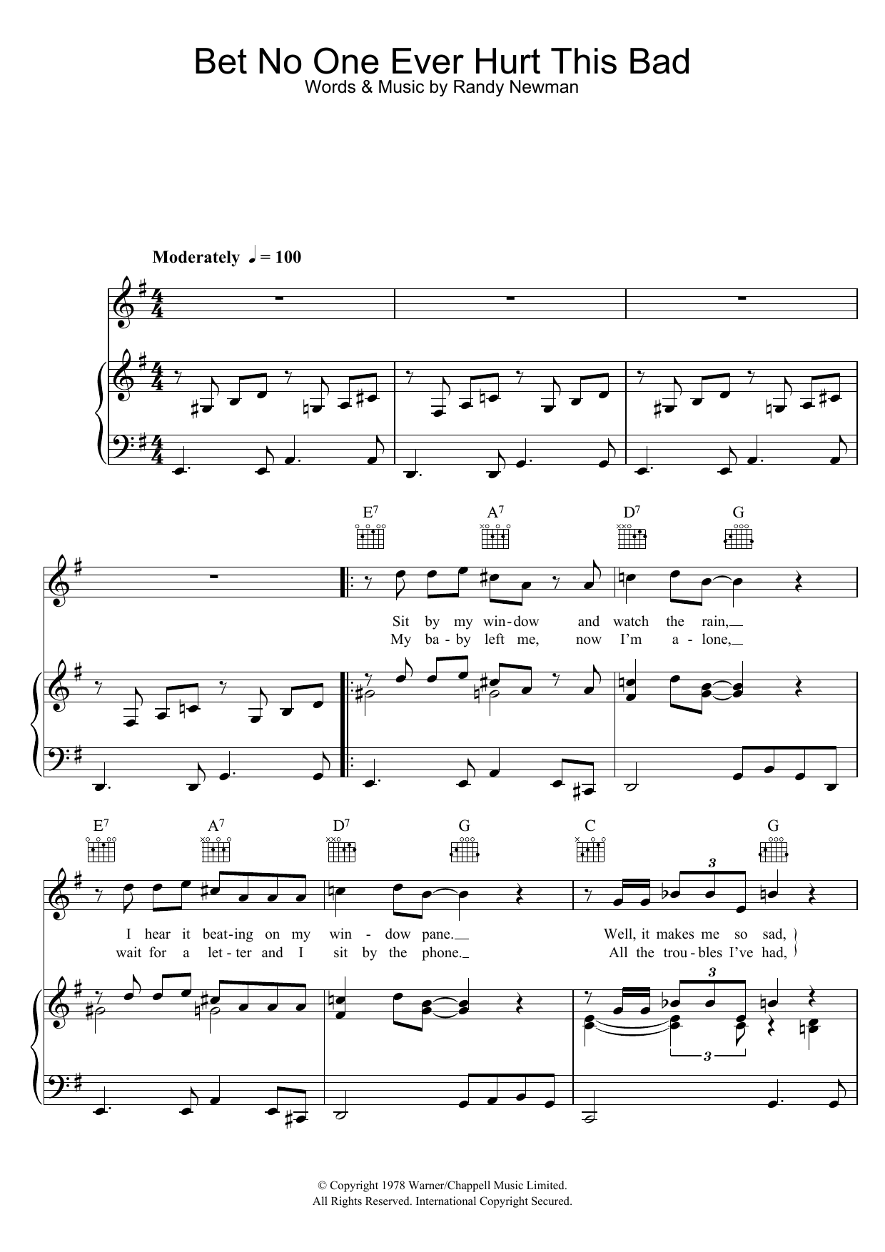 Download Randy Newman Bet No One Ever Hurt This Bad Sheet Music