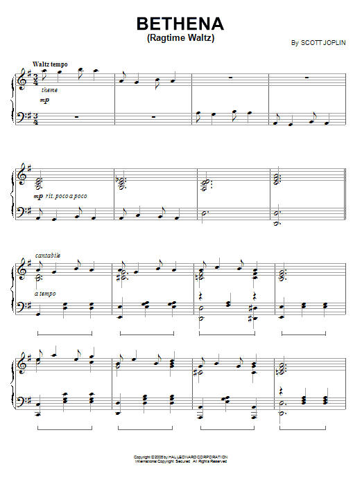 Download Scott Joplin Bethena (Ragtime Waltz) Sheet Music
