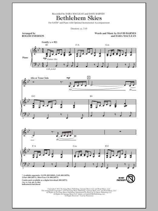 Download Dara Maclean Bethlehem Skies (arr. Roger Emerson) Sheet Music
