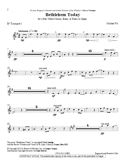 Download Michael Wu Bethlehem Today - Bb Trumpet 1 Sheet Music