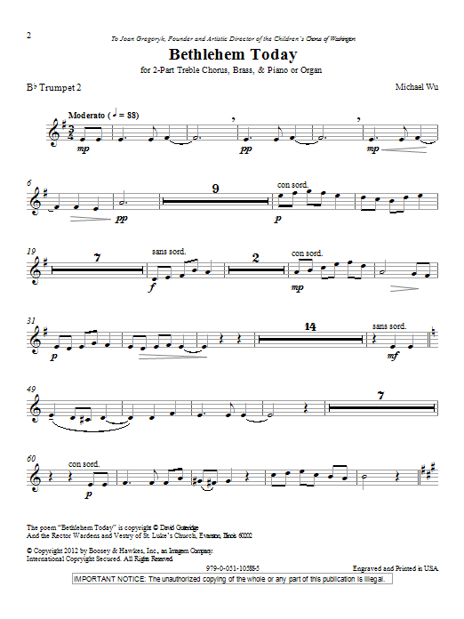 Download Michael Wu Bethlehem Today - Bb Trumpet 2 Sheet Music