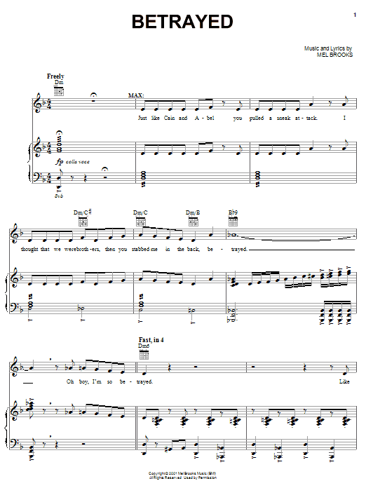 Mel Brooks Betrayed sheet music notes printable PDF score