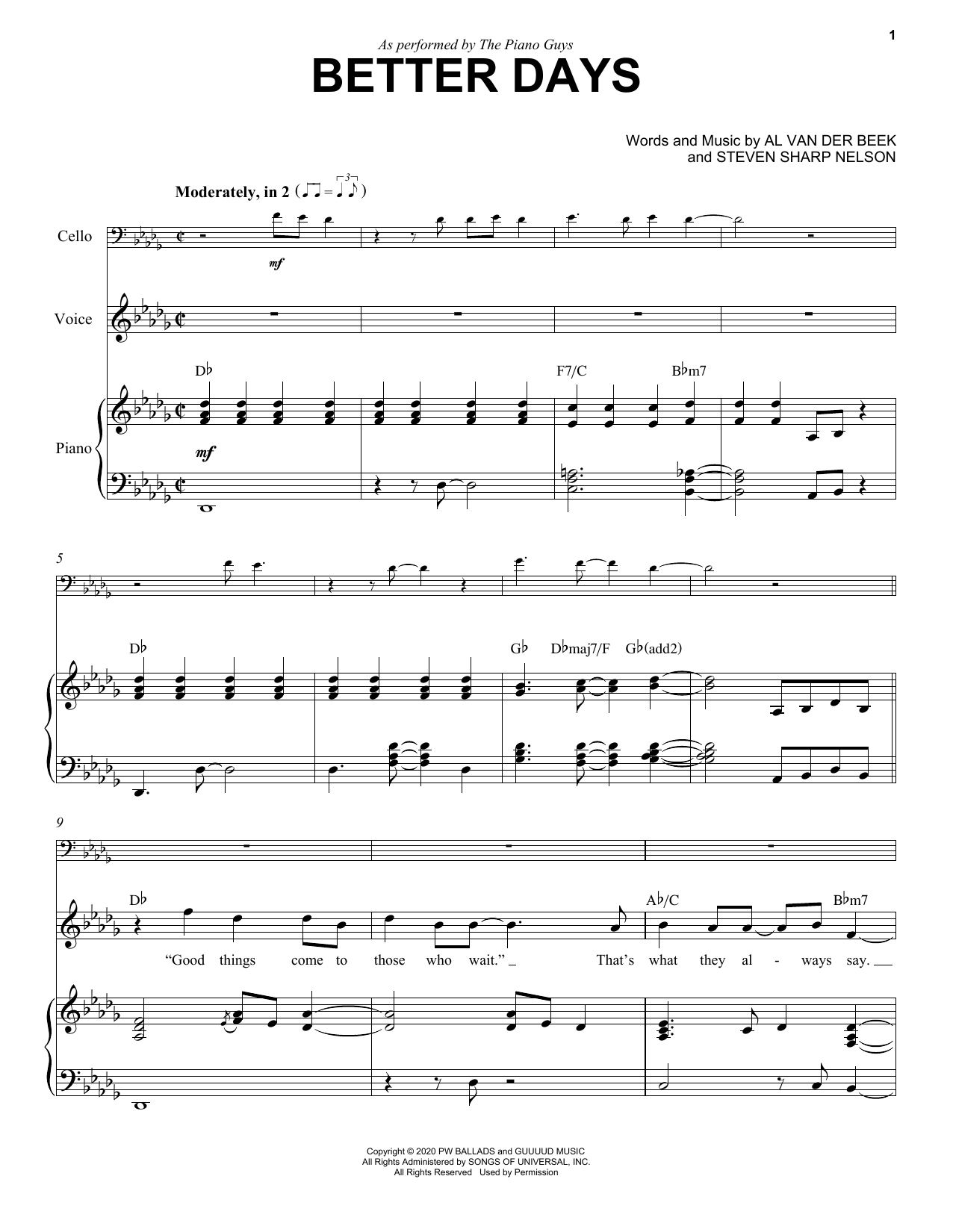 Download The Piano Guys Better Days Sheet Music