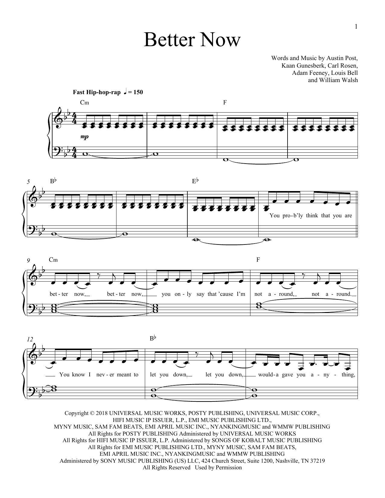 Download Post Malone Better Now Sheet Music