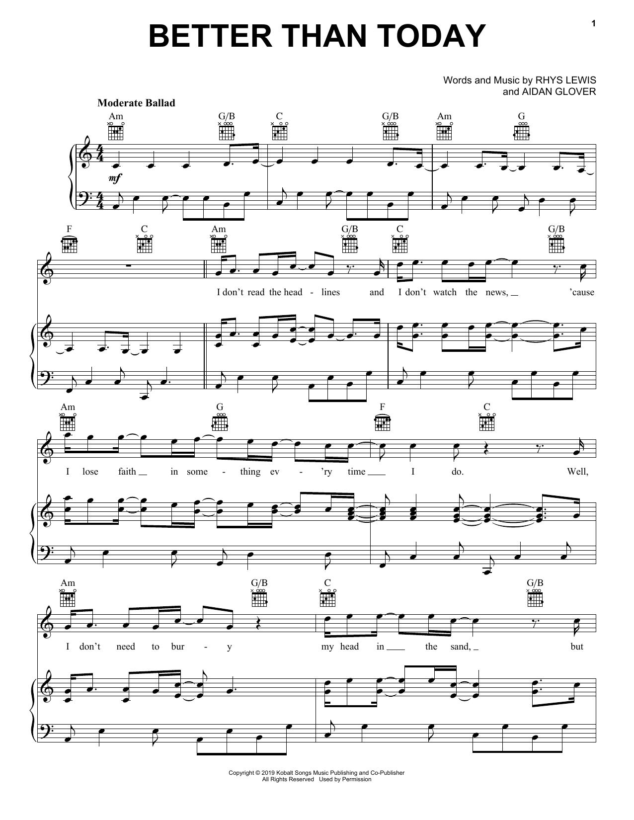 Download Rhys Lewis Better Than Today Sheet Music