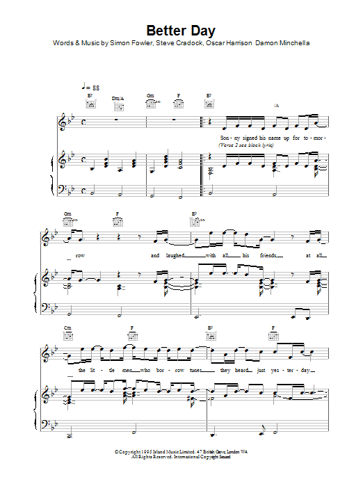 Ocean Colour Scene Better Day sheet music notes printable PDF score