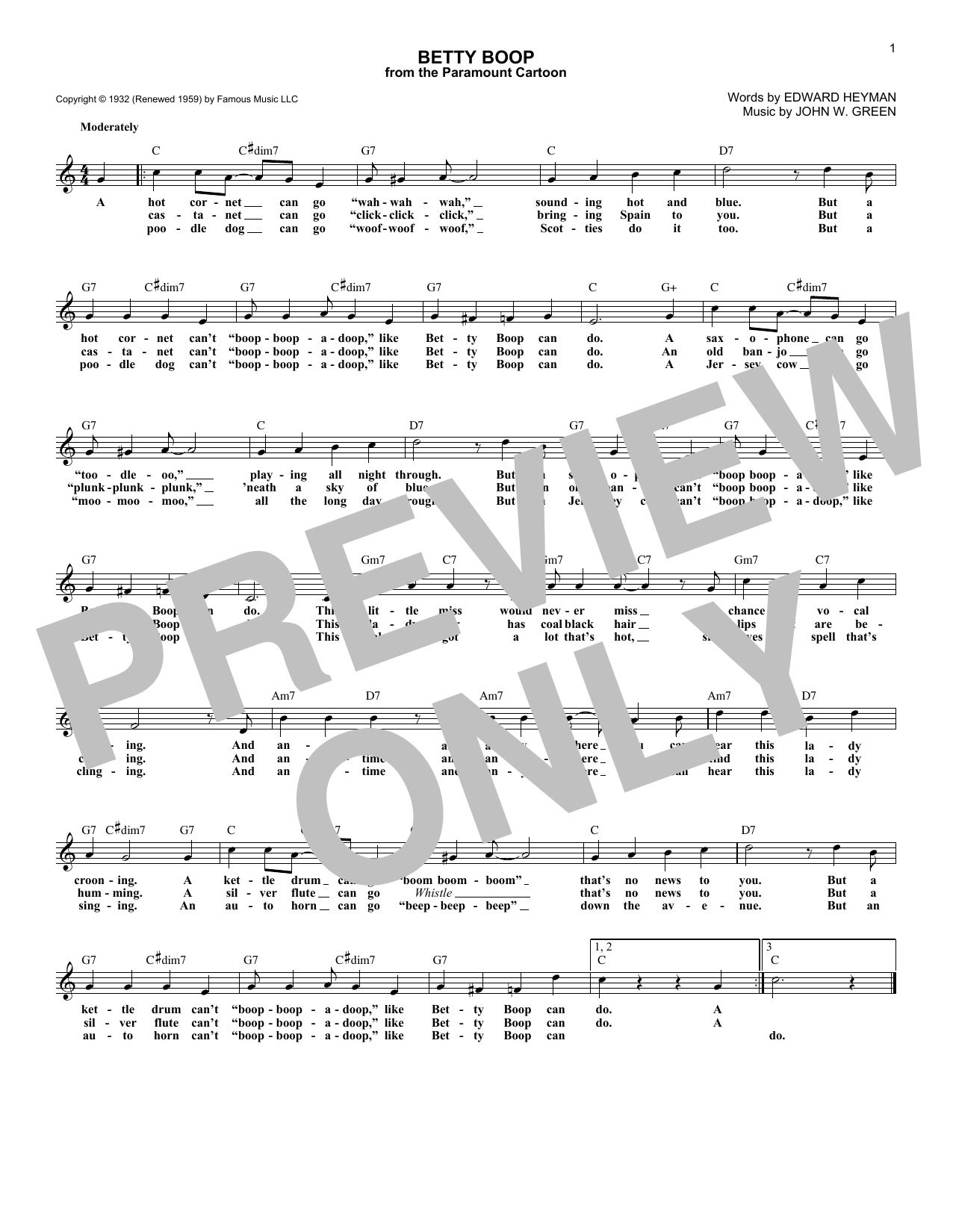 Download Edward Heyman Betty Boop Sheet Music