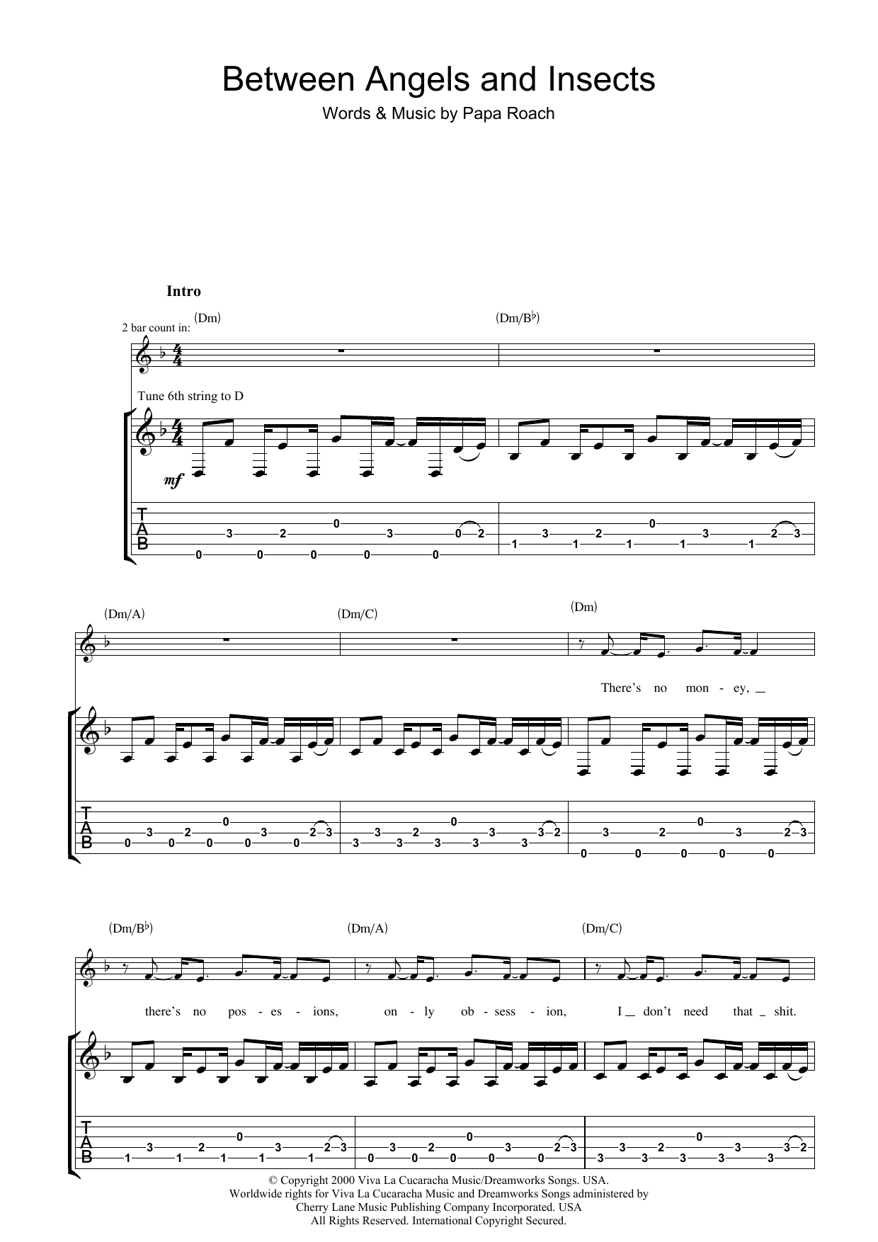 Download Papa Roach Between Angels And Insects Sheet Music
