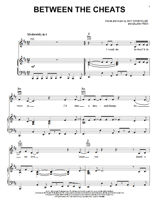Download Amy Winehouse Between The Cheats Sheet Music