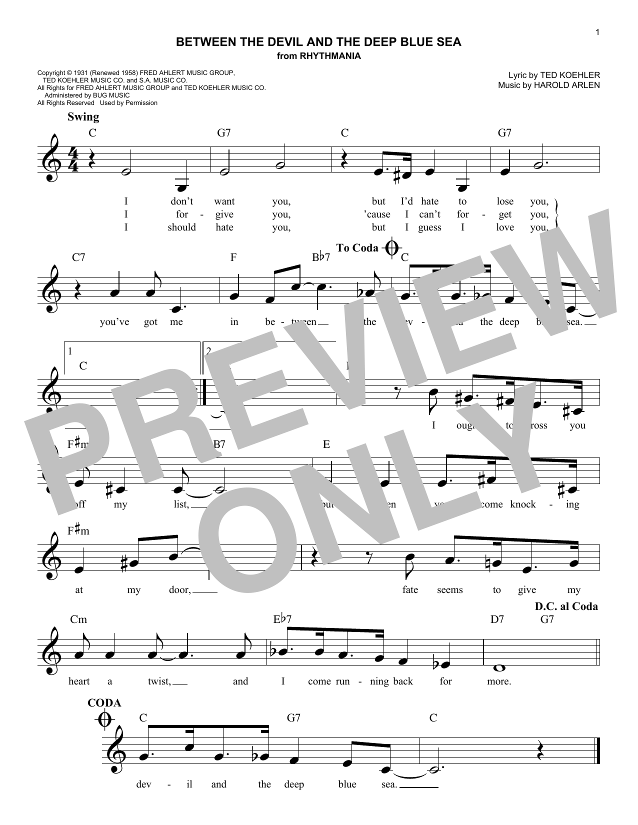 Download Andre Previn Between The Devil And The Deep Blue Sea Sheet Music