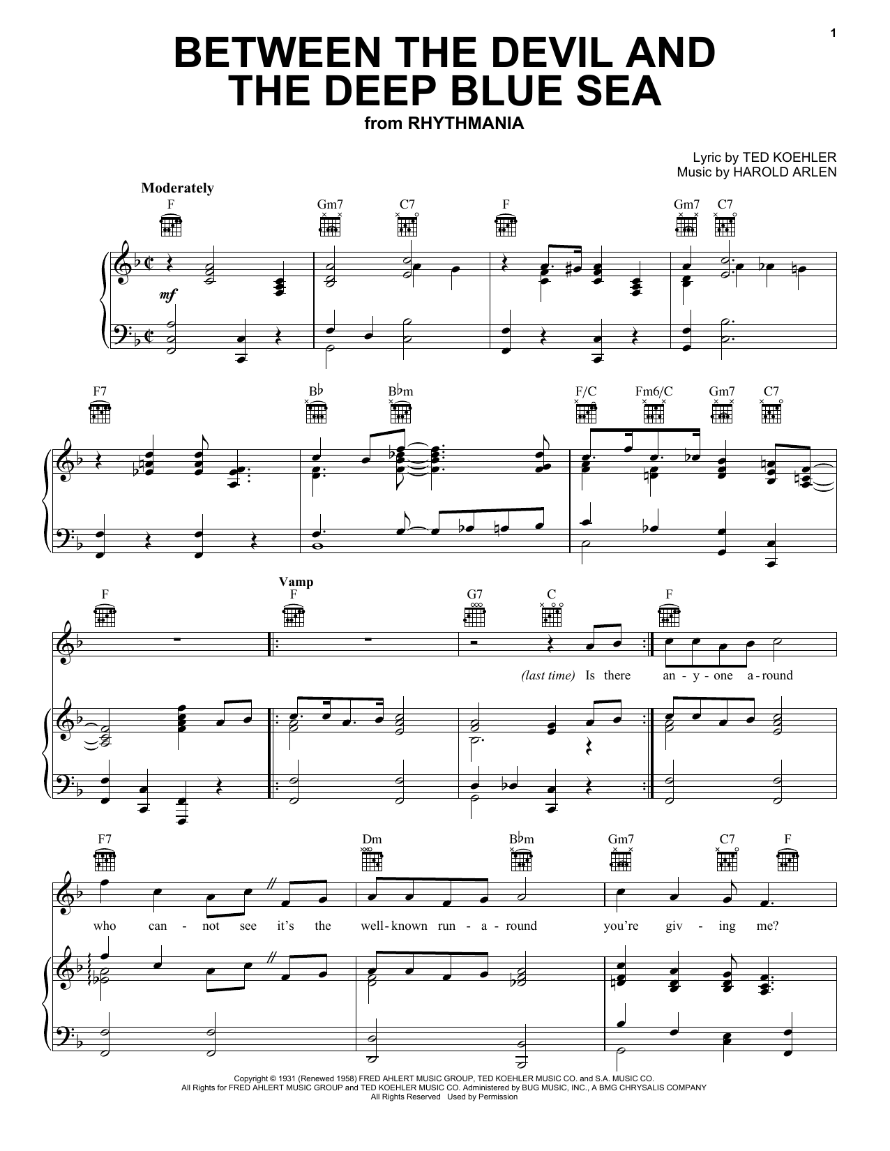 Download Louis Armstrong Between The Devil And The Deep Blue Sea Sheet Music