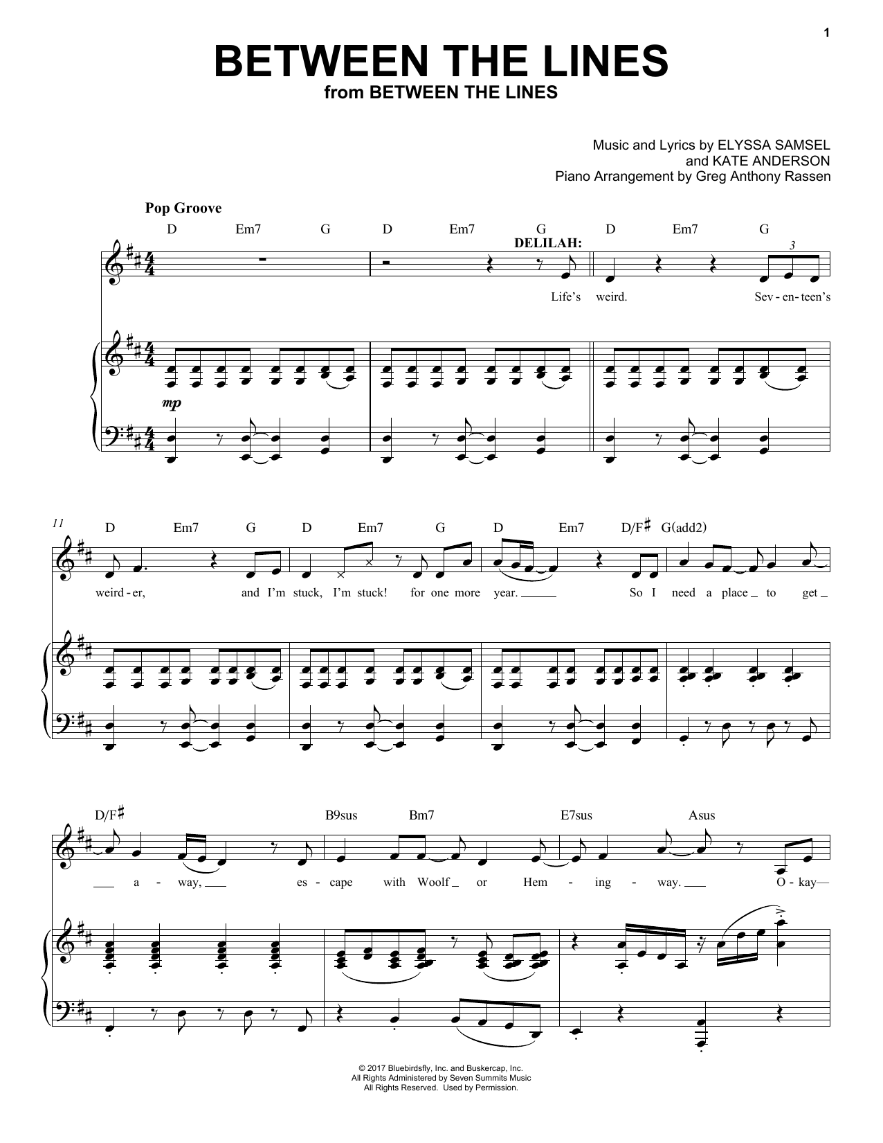 Download Elyssa Samsel & Kate Anderson Between The Lines (from Between The Lin Sheet Music