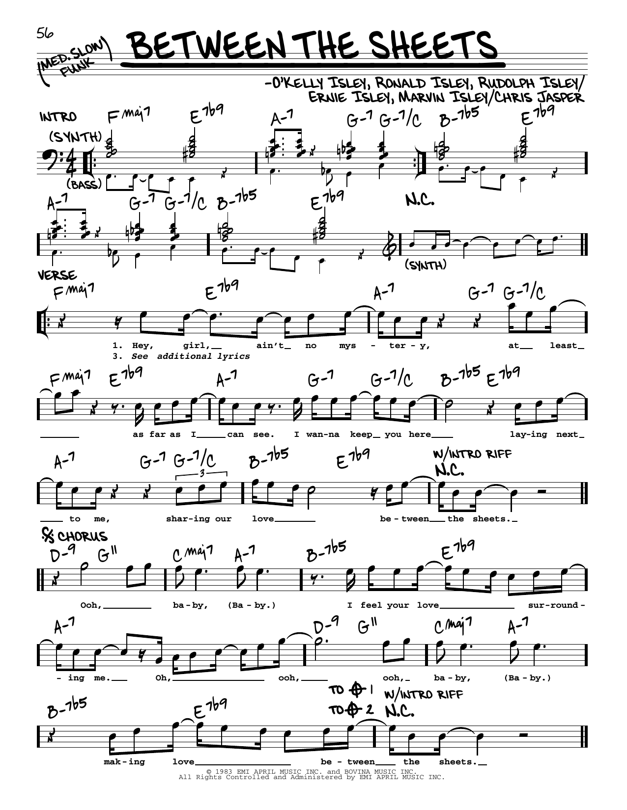 Download The Isley Brothers Between The Sheets Sheet Music