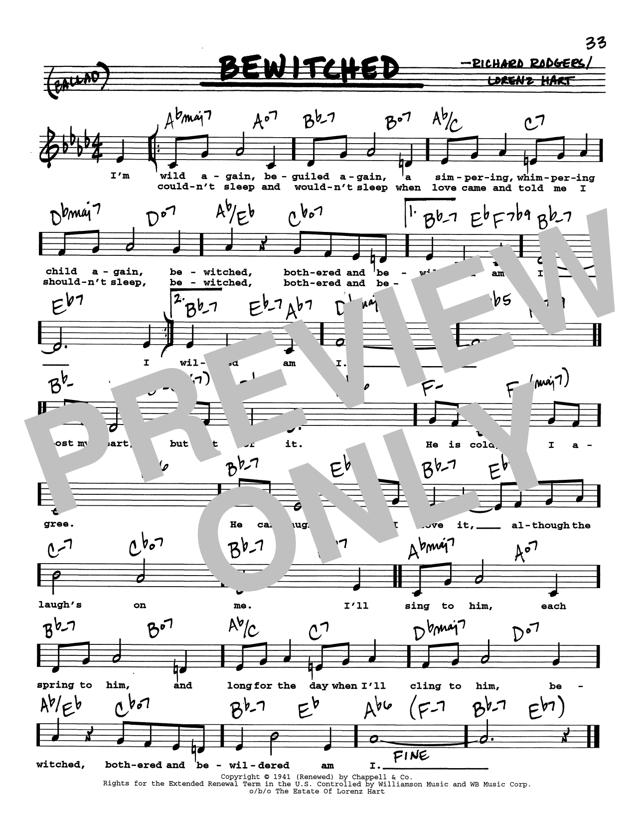 Rodgers & Hart Bewitched (Low Voice) sheet music notes printable PDF score