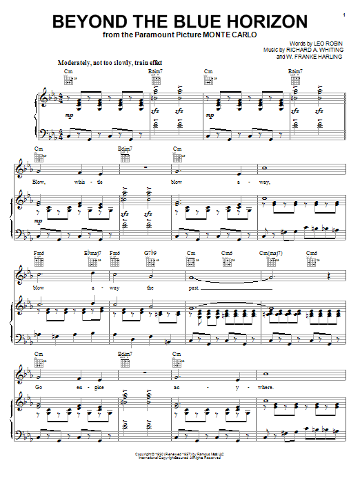Lou Christie Beyond The Blue Horizon (from Monte Carlo) sheet music notes printable PDF score