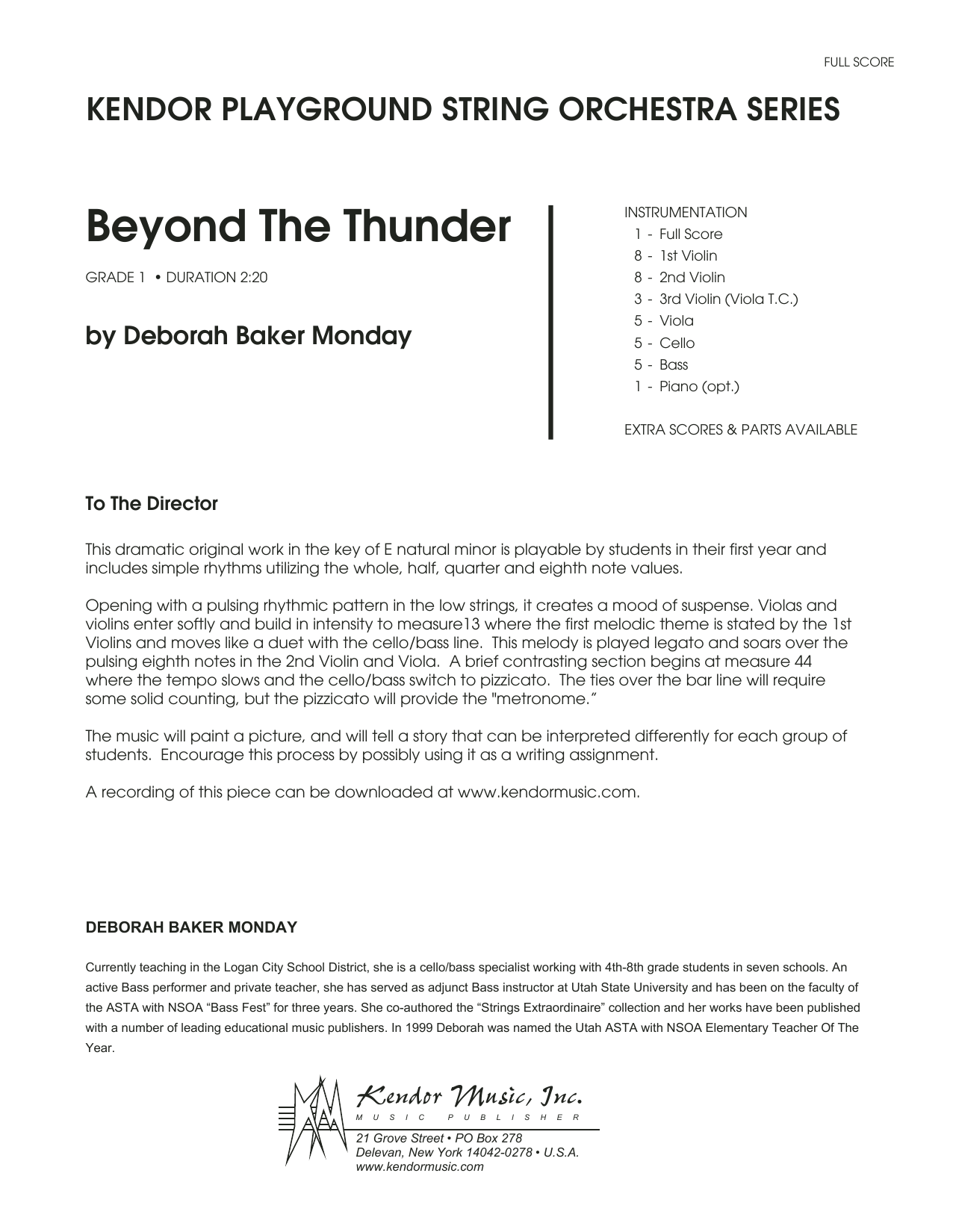 Download Deborah Baker Monday Beyond The Thunder - Full Score Sheet Music