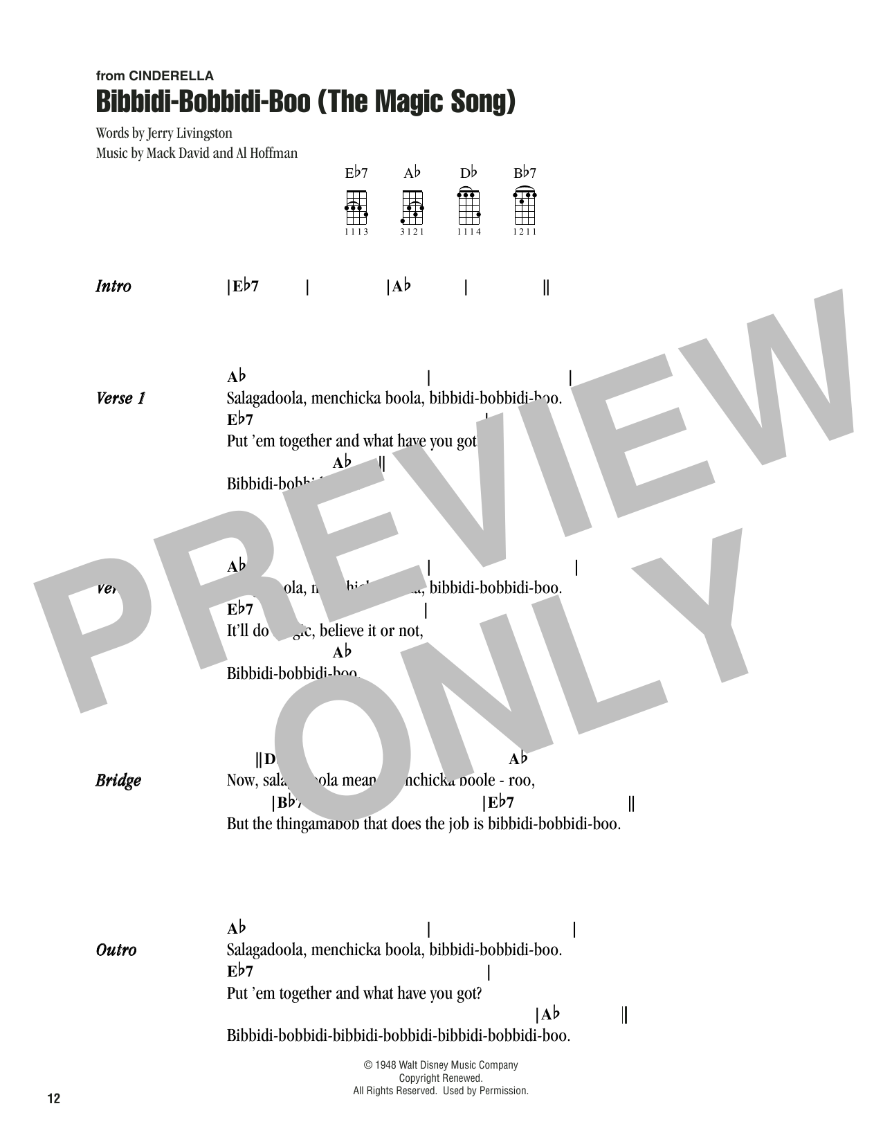 Verna Felton Bibbidi-Bobbidi-Boo (The Magic Song) (from Cinderella) sheet music notes printable PDF score