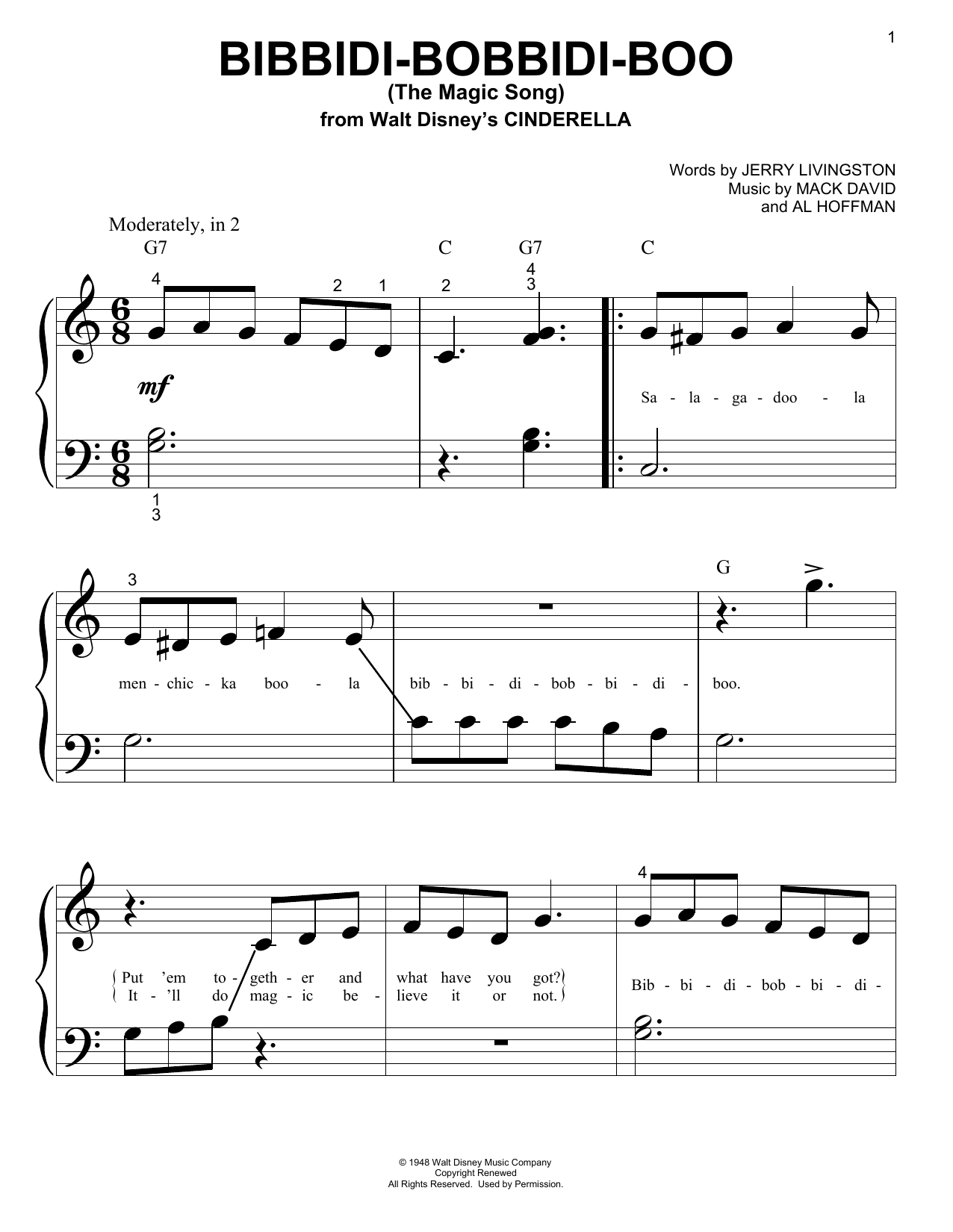 Download Jerry Livingston Bibbidi-Bobbidi-Boo (The Magic Song) (f Sheet Music
