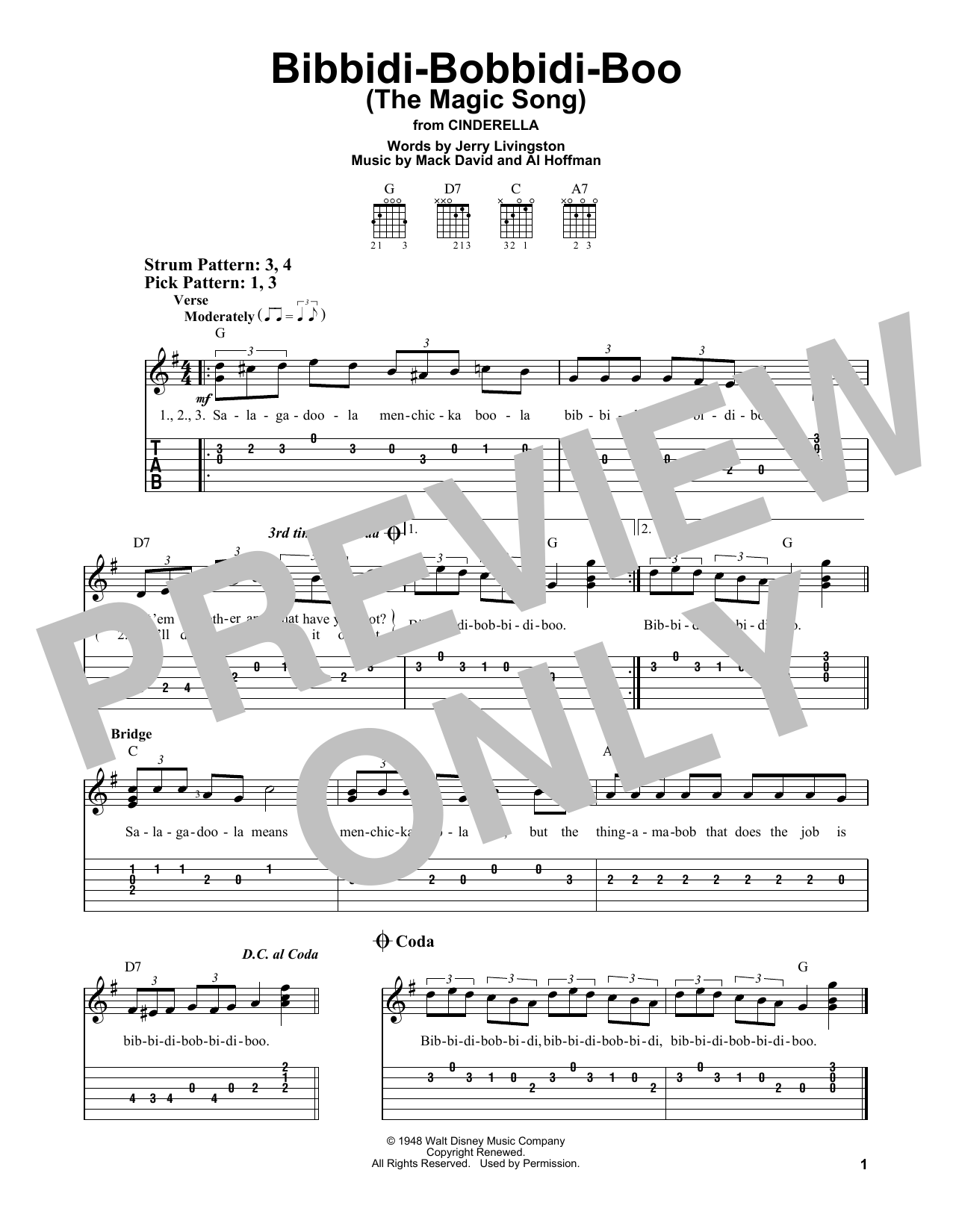 Download Jerry Livingston Bibbidi-Bobbidi-Boo (The Magic Song) Sheet Music
