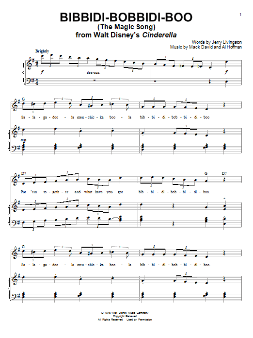 Verna Felton Bibbidi-Bobbidi-Boo (The Magic Song) sheet music notes printable PDF score