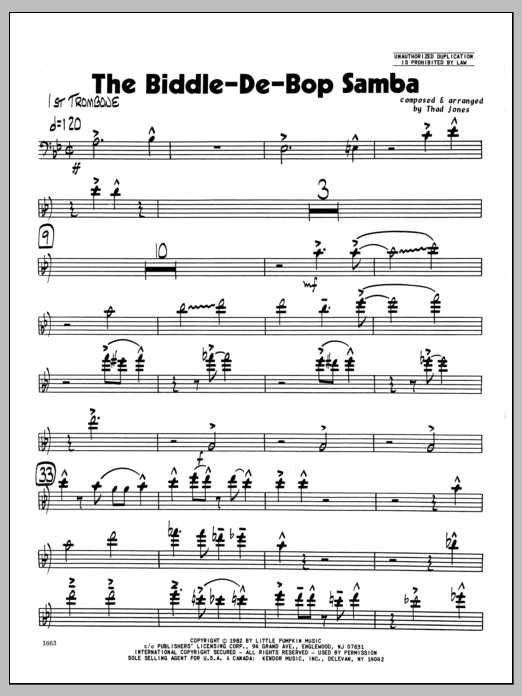 Download Thad Jones Biddle-De-Bop Samba, The - 1st Trombone Sheet Music