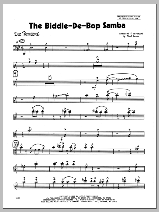 Download Thad Jones Biddle-De-Bop Samba, The - 2nd Trombone Sheet Music