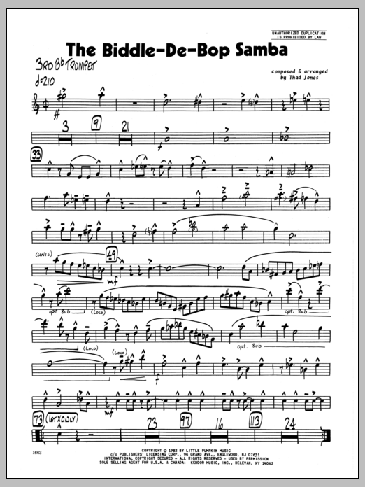 Download Thad Jones Biddle-De-Bop Samba, The - 3rd Bb Trump Sheet Music