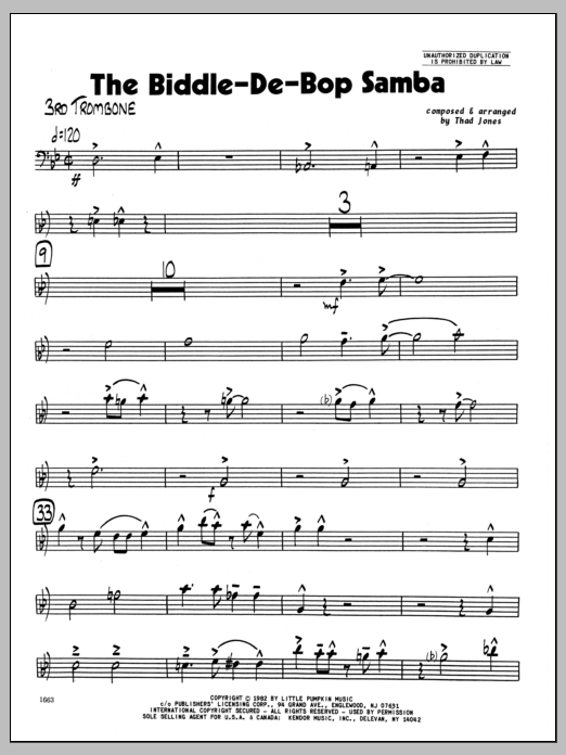 Download Thad Jones Biddle-De-Bop Samba, The - 3rd Trombone Sheet Music