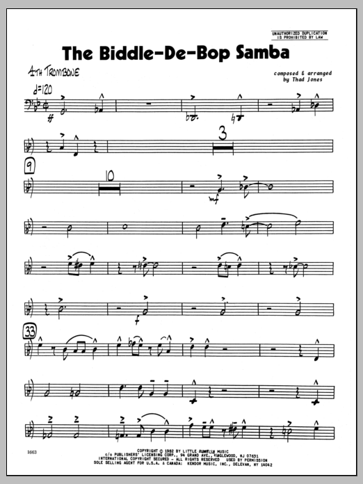 Download Thad Jones Biddle-De-Bop Samba, The - 4th Trombone Sheet Music