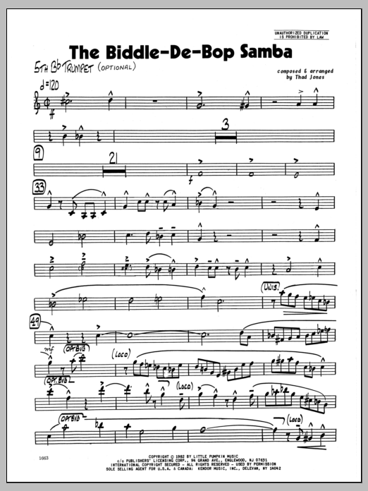 Download Thad Jones Biddle-De-Bop Samba, The - 5th Bb Trump Sheet Music