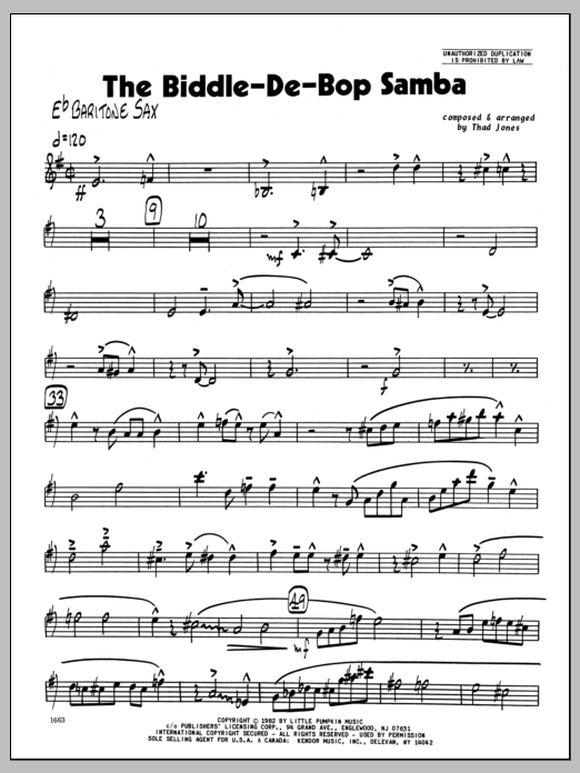 Download Thad Jones Biddle-De-Bop Samba, The - Eb Baritone Sheet Music