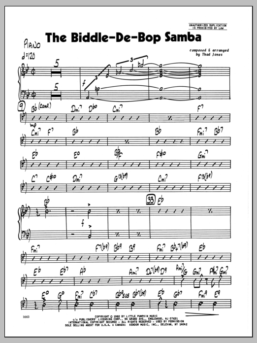 Download Thad Jones Biddle-De-Bop Samba, The - Piano Sheet Music