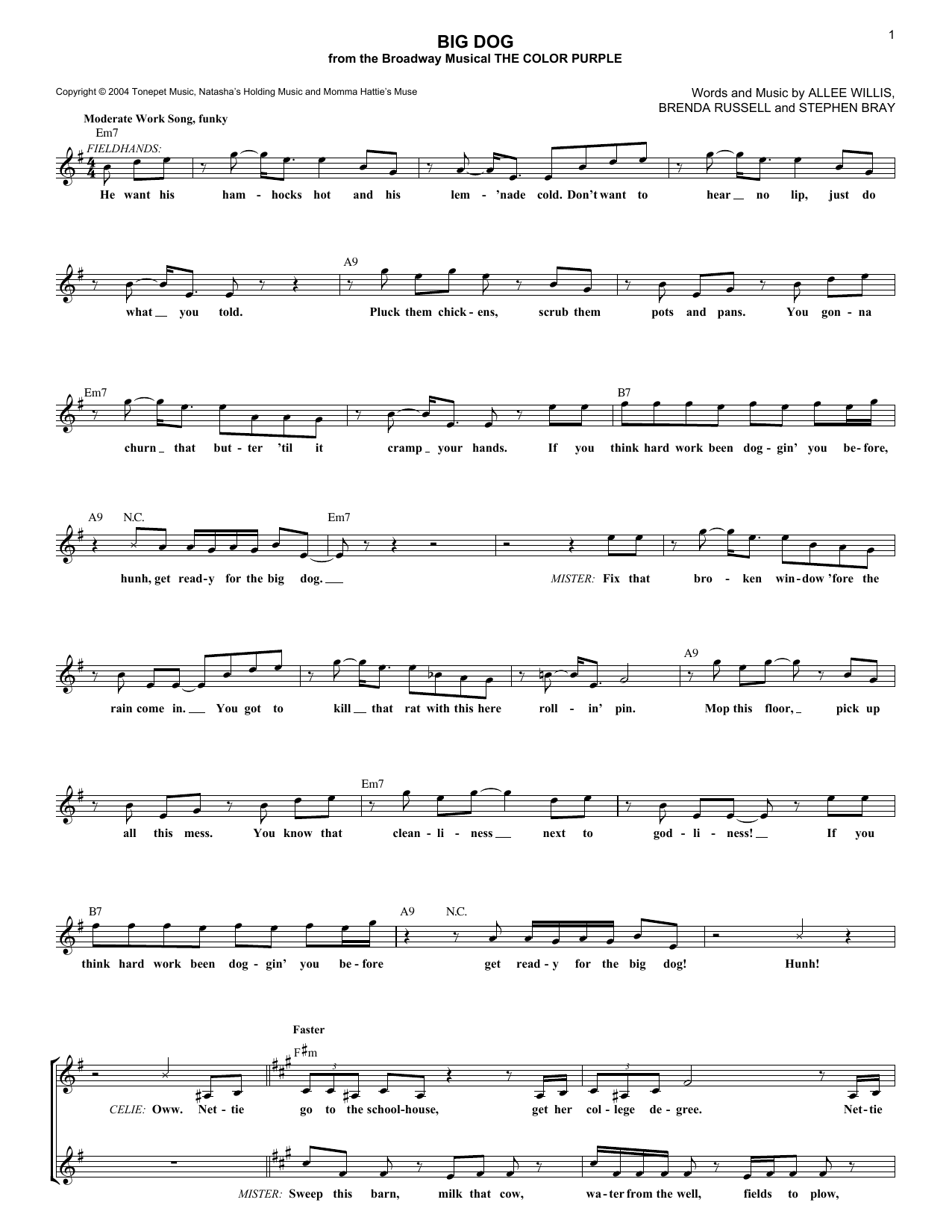 Download The Color Purple (Musical) Big Dog Sheet Music