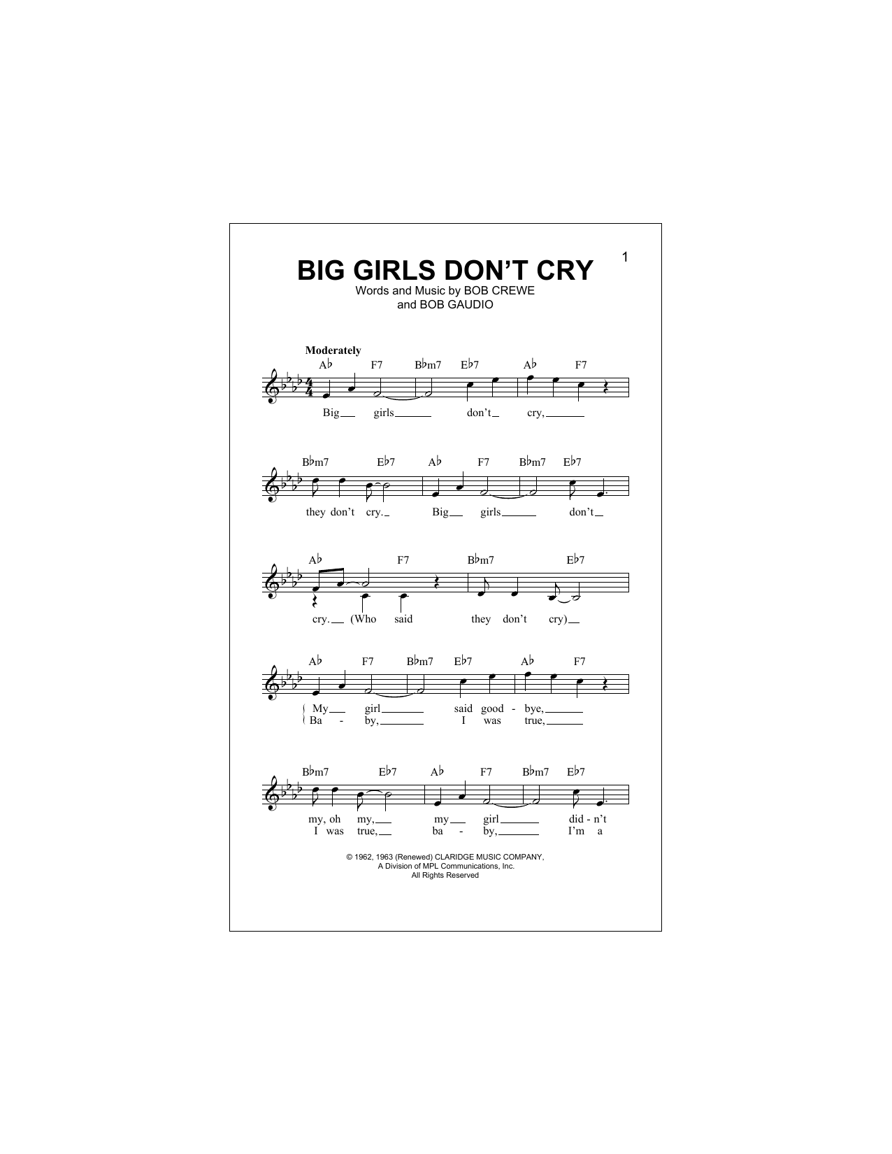 Download The Four Seasons Big Girls Don't Cry Sheet Music