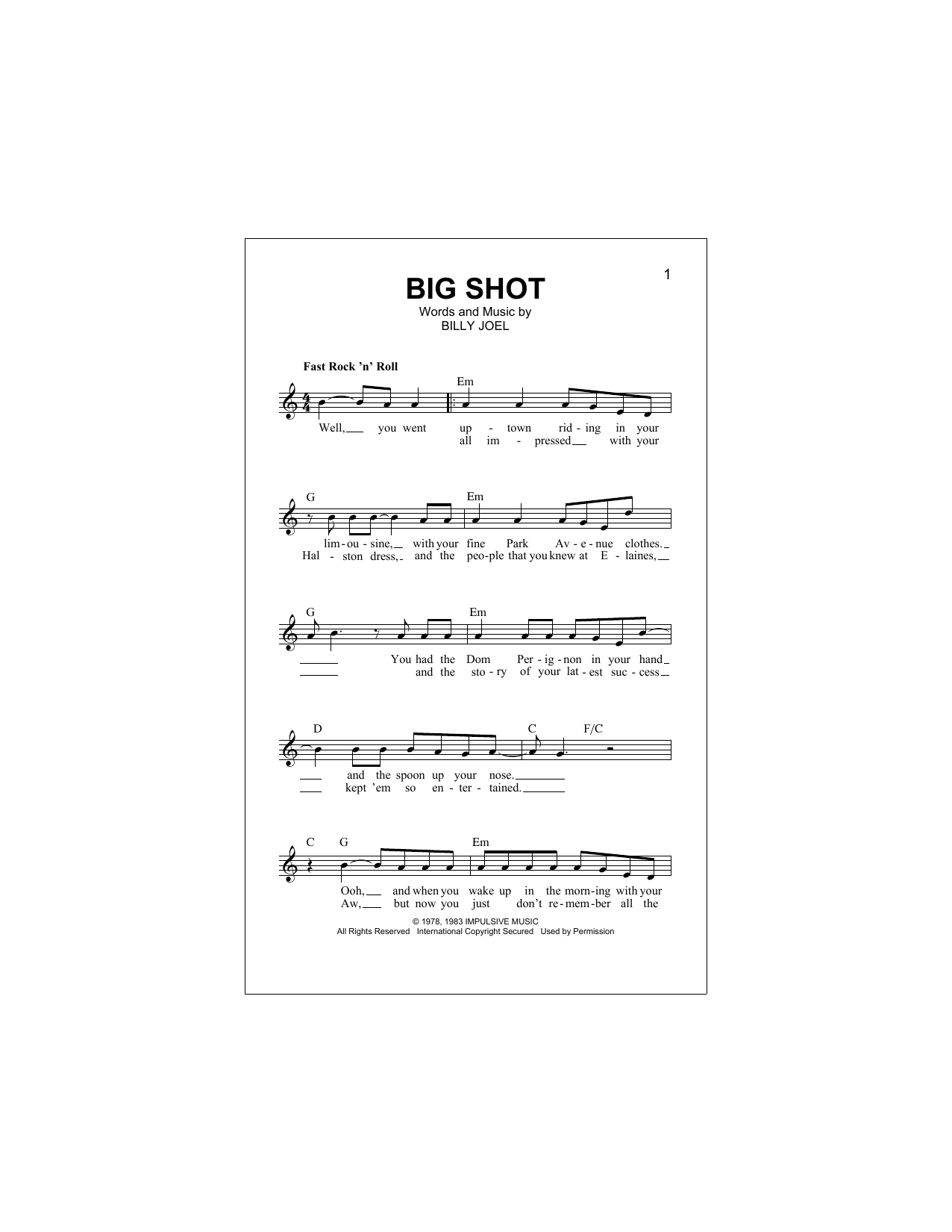 Download Billy Joel Big Shot Sheet Music