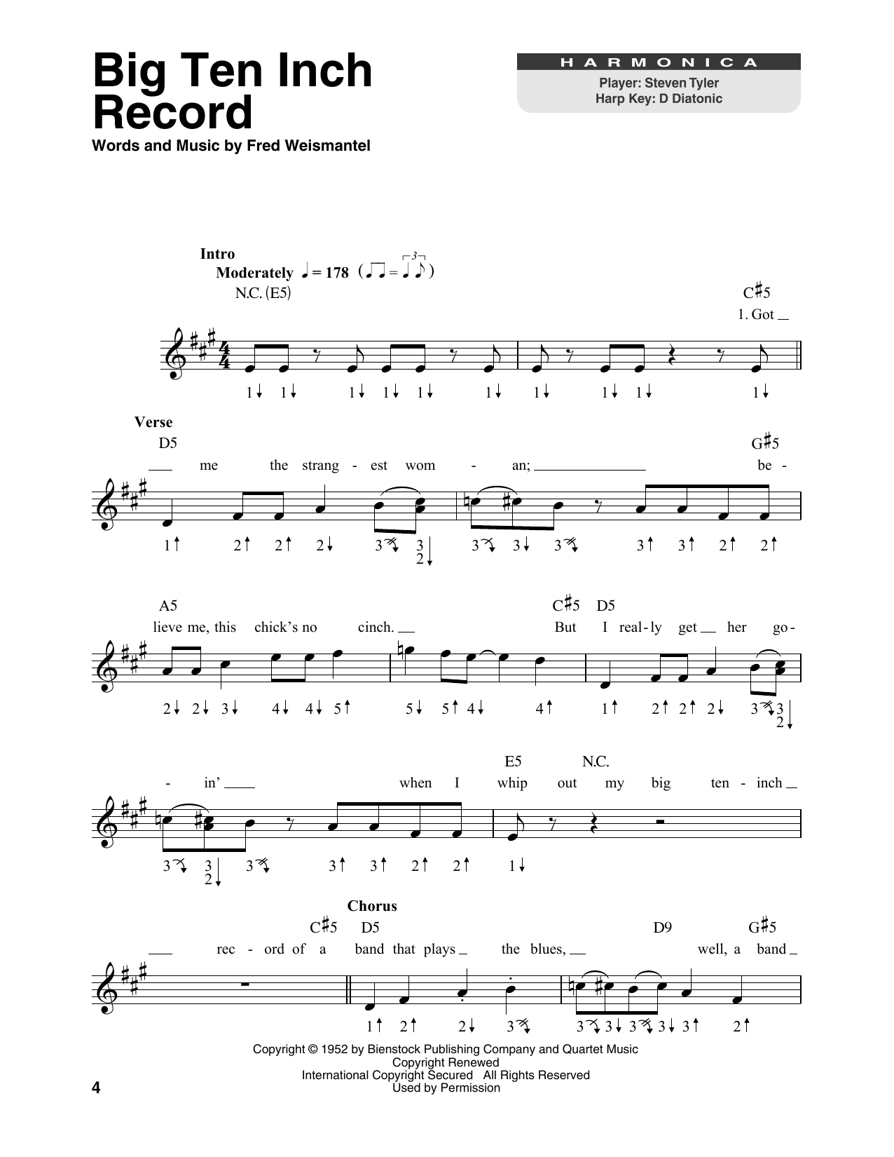 Aerosmith Big Ten Inch Record sheet music notes printable PDF score