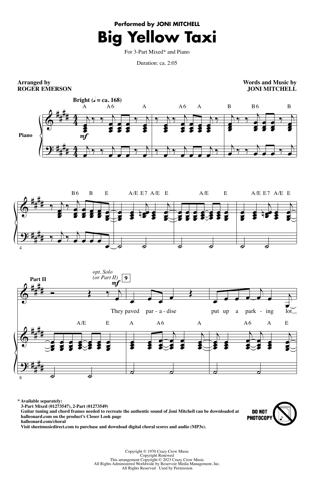Joni Mitchell Big Yellow Taxi (arr. Roger Emerson) sheet music notes printable PDF score