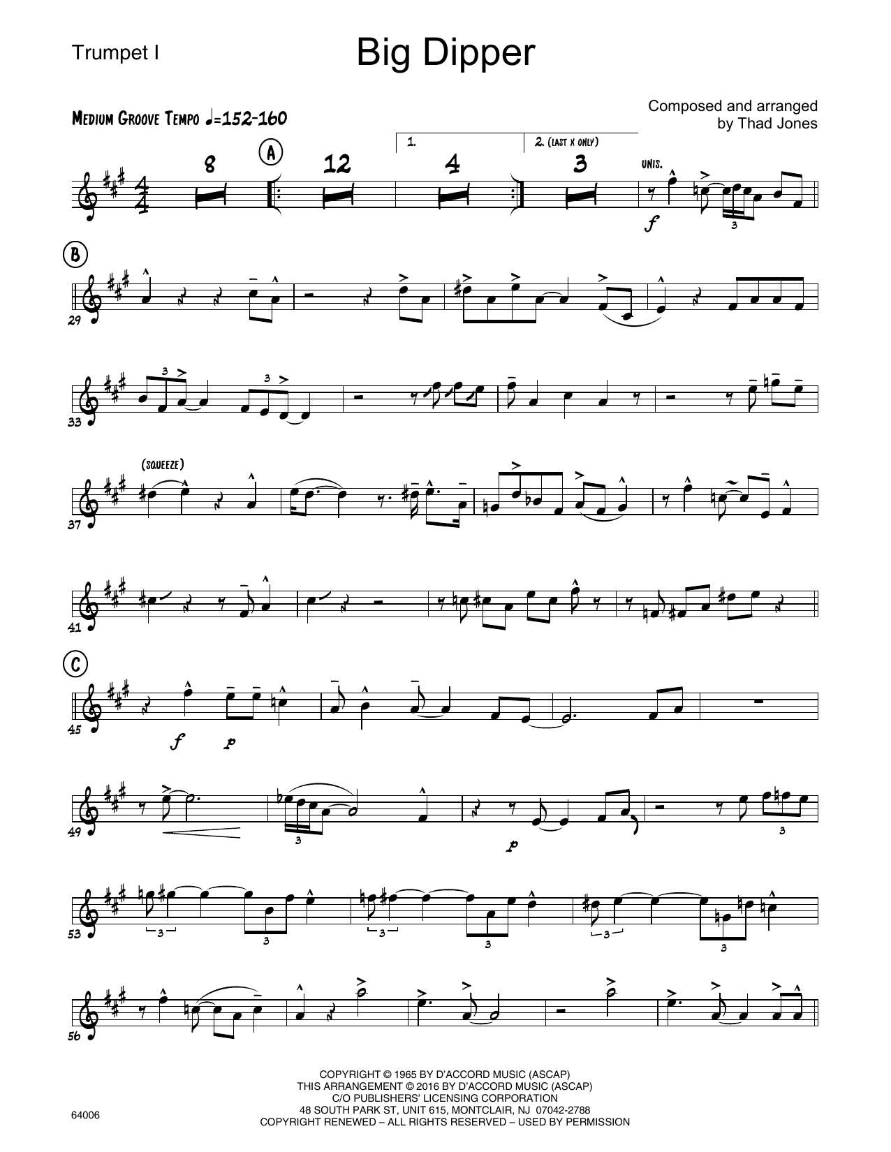 Download Thad Jones Big Dipper - 1st Bb Trumpet Sheet Music