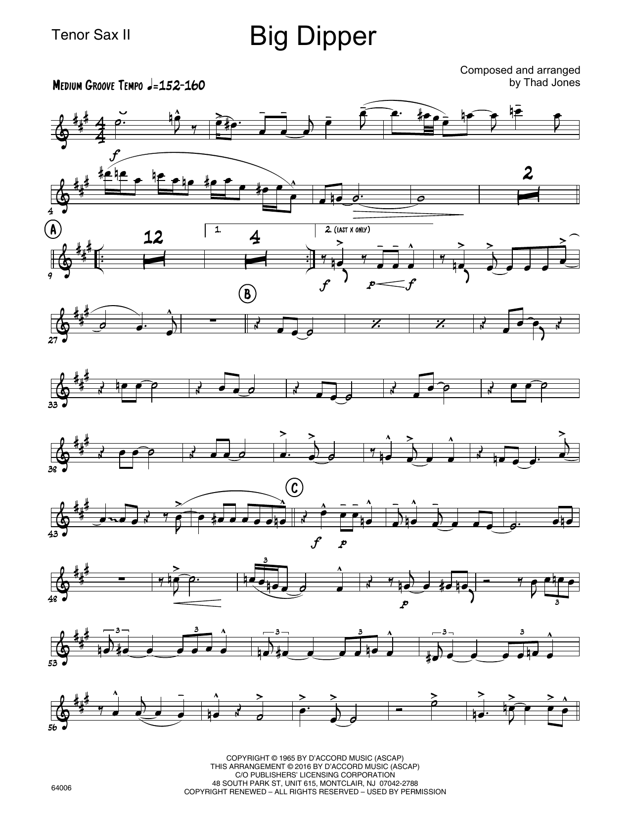 Download Thad Jones Big Dipper - 2nd Bb Tenor Saxophone Sheet Music